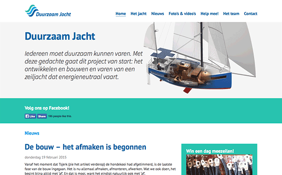 screenshot van de website van Duurzaam Jacht
