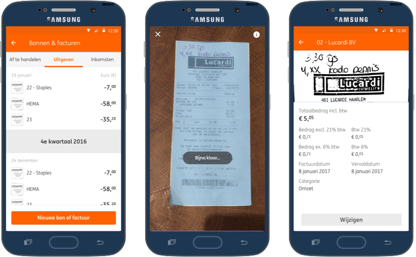 3 voorbeelden van bonnen en facturen in de ING mobiele app