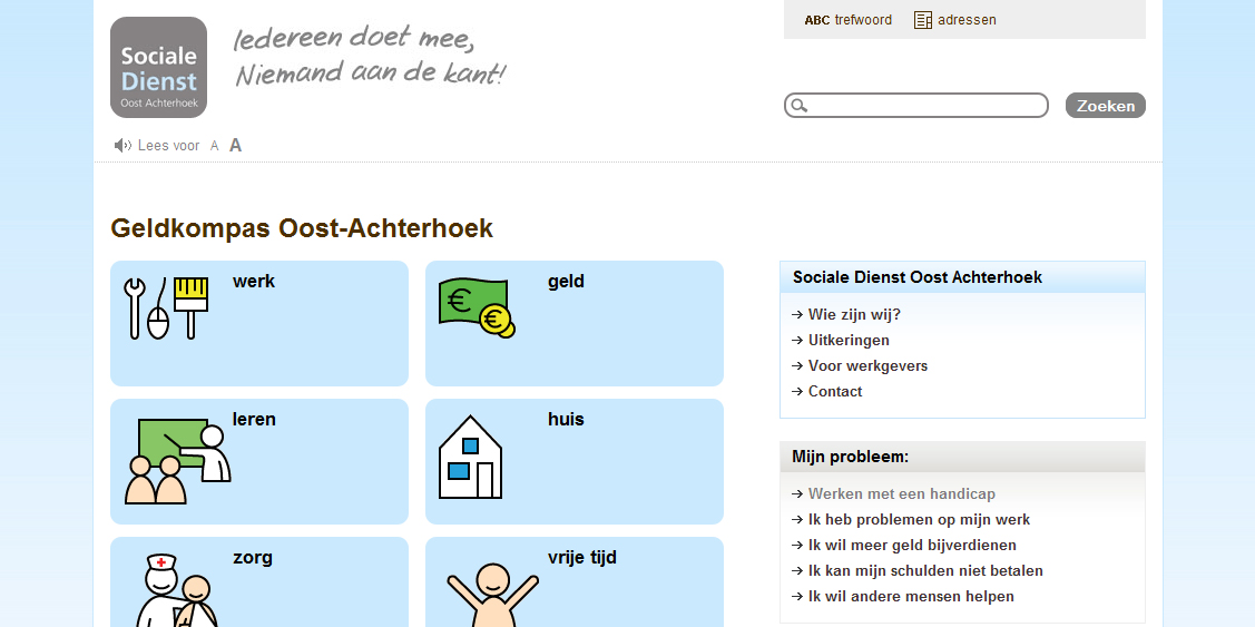 screenshot van de website van Geldkompas